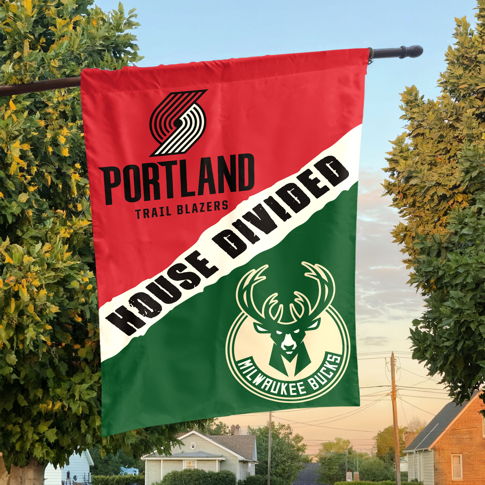 Portland vs Milwaukee House Divided Flag, NBA House Divided Flag Portland vs Milwaukee House Divided Flag, NBA House Divided Flag