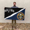 San Antonio vs Denver House Divided Flag, NBA House Divided Flag 2 San Antonio vs Denver House Divided Flag, NBA House Divided Flag