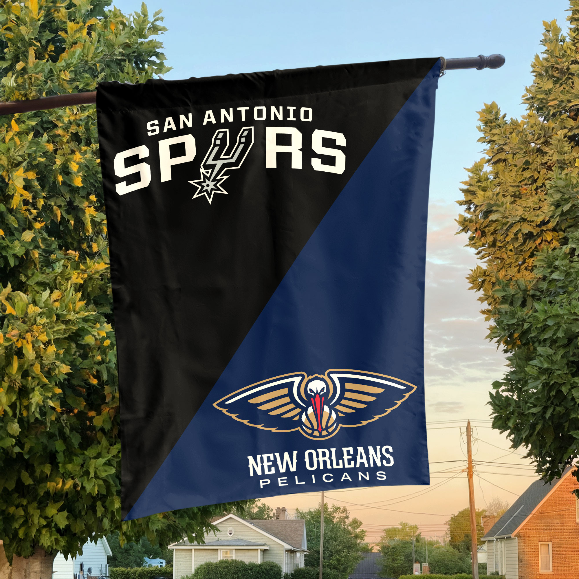 San Antonio vs New Orleans House Divided Flag, NBA House Divided Flag San Antonio vs New Orleans House Divided Flag, NBA House Divided Flag