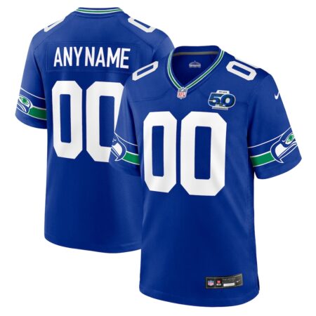 Seattle Seahawks  50th Season Throwback Custom Game Jersey – Royal, Limited Replica Fan Edition