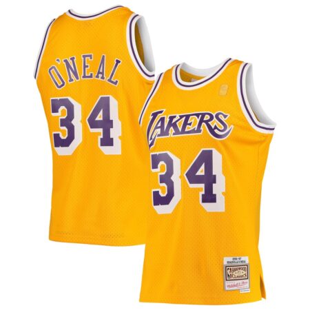 Shaquille OoNeal Los Angeles Lakers Mitchell & Ness 199697 Hardwood Classics Swingman Jersey – Gold, Limited Replica Fan Edition