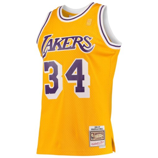 Shaquille OoNeal Los Angeles Lakers Mitchell & Ness 199697 Hardwood Classics Swingman Jersey – Gold, Limited Replica Fan Edition