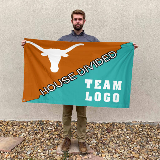Texas-Longhorns vs Custom Team House Divided Flag, College Custom Flag