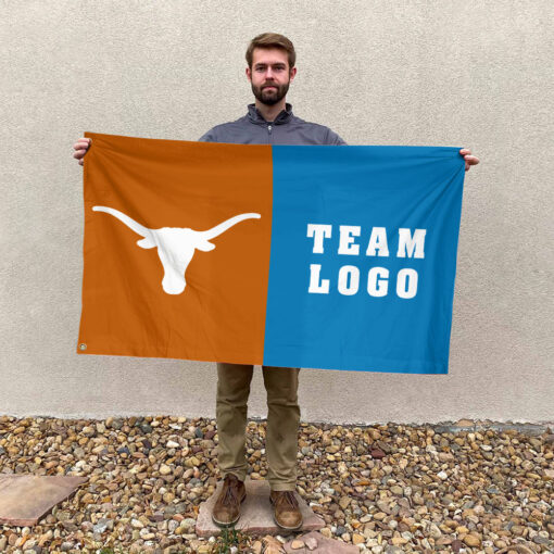 Texas-Longhorns vs Custom Team House Divided Flag, Custom NCAA Flag Texas-Longhorns vs Custom Team House Divided Flag, Custom NCAA Flag