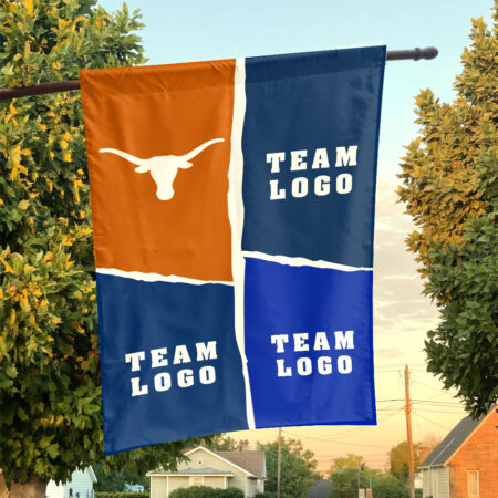 Texas-Longhorns vs Custom Team House Divided Flag, Custom NCAA Split Team Flag Texas-Longhorns vs Custom Team House Divided Flag, Custom NCAA Split Team Flag