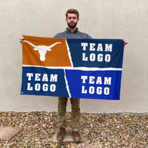 Texas-Longhorns vs Custom Team House Divided Flag, Custom NCAA Split Team Flag