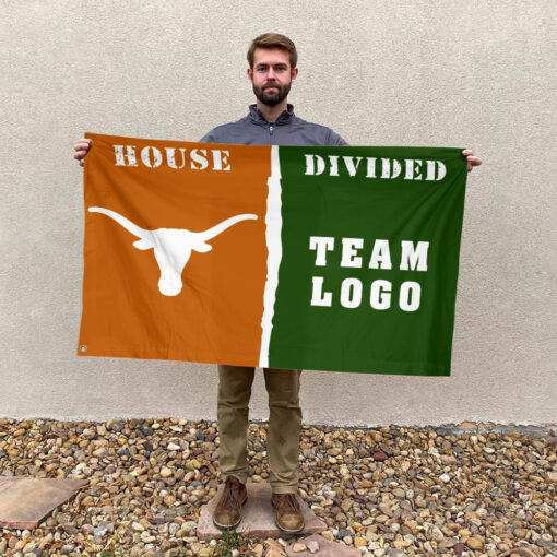 Texas-Longhorns vs Custom Team House Divided Flag, NCAA College Flag Texas-Longhorns vs Custom Team House Divided Flag, NCAA College Flag