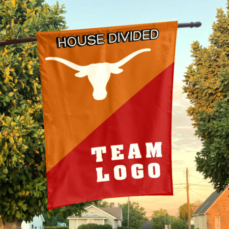 Texas-Longhorns vs Custom Team House Divided Flag, NCAA Custom Flag Texas-Longhorns vs Custom Team House Divided Flag, NCAA Custom Flag