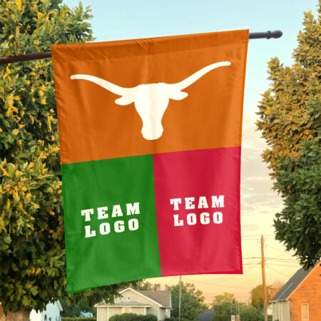 Texas-Longhorns vs Custom Team House Divided Flag, NCAA Game Day Flag Texas-Longhorns vs Custom Team House Divided Flag, NCAA Game Day Flag