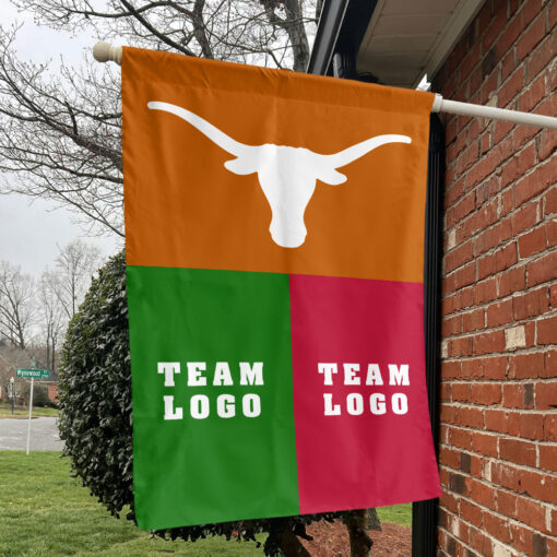 Texas-Longhorns vs Custom Team House Divided Flag, NCAA Game Day Flag Texas-Longhorns vs Custom Team House Divided Flag, NCAA Game Day Flag
