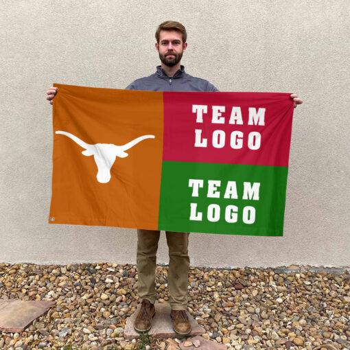 Texas-Longhorns vs Custom Team House Divided Flag, NCAA Game Day Flag Texas-Longhorns vs Custom Team House Divided Flag, NCAA Game Day Flag
