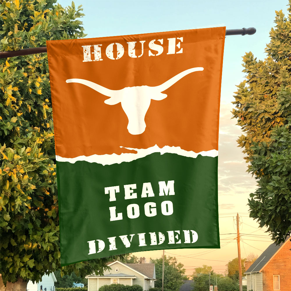 Texas-Longhorns vs Custom Team House Divided Flag, NCAA House Flag Texas-Longhorns vs Custom Team House Divided Flag, NCAA House Flag