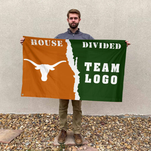 Texas-Longhorns vs Custom Team House Divided Flag, NCAA House Flag Texas-Longhorns vs Custom Team House Divided Flag, NCAA House Flag