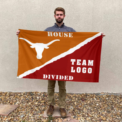 Texas-Longhorns vs Custom Team House Divided Flag, NCAA Rivalry Flag Texas-Longhorns vs Custom Team House Divided Flag, NCAA Rivalry Flag
