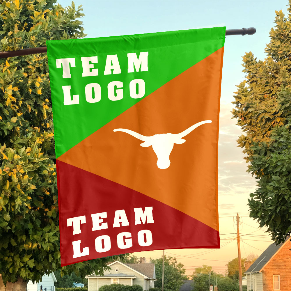 Texas-Longhorns vs Custom Team House Divided Flag, NCAA Spirit Flag Texas-Longhorns vs Custom Team House Divided Flag, NCAA Spirit Flag