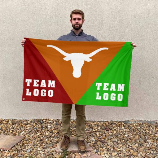 Texas-Longhorns vs Custom Team House Divided Flag, NCAA Spirit Flag Texas-Longhorns vs Custom Team House Divided Flag, NCAA Spirit Flag