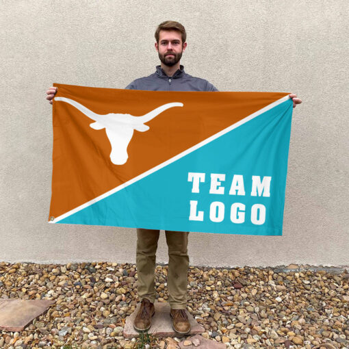 Texas-Longhorns vs Custom Team House Divided Flag, NCAA Split Flag Texas-Longhorns vs Custom Team House Divided Flag, NCAA Split Flag