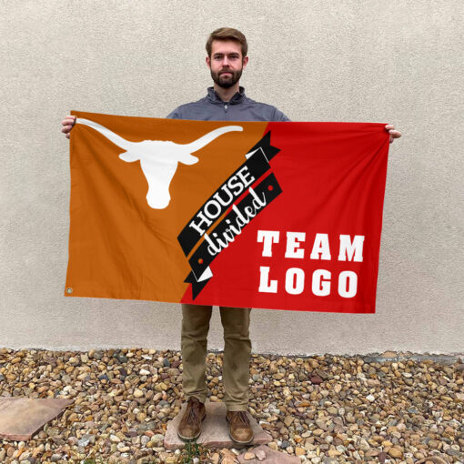 Texas-Longhorns vs Custom Team House Divided Flag, NCAA Team Flag Texas-Longhorns vs Custom Team House Divided Flag, NCAA Team Flag