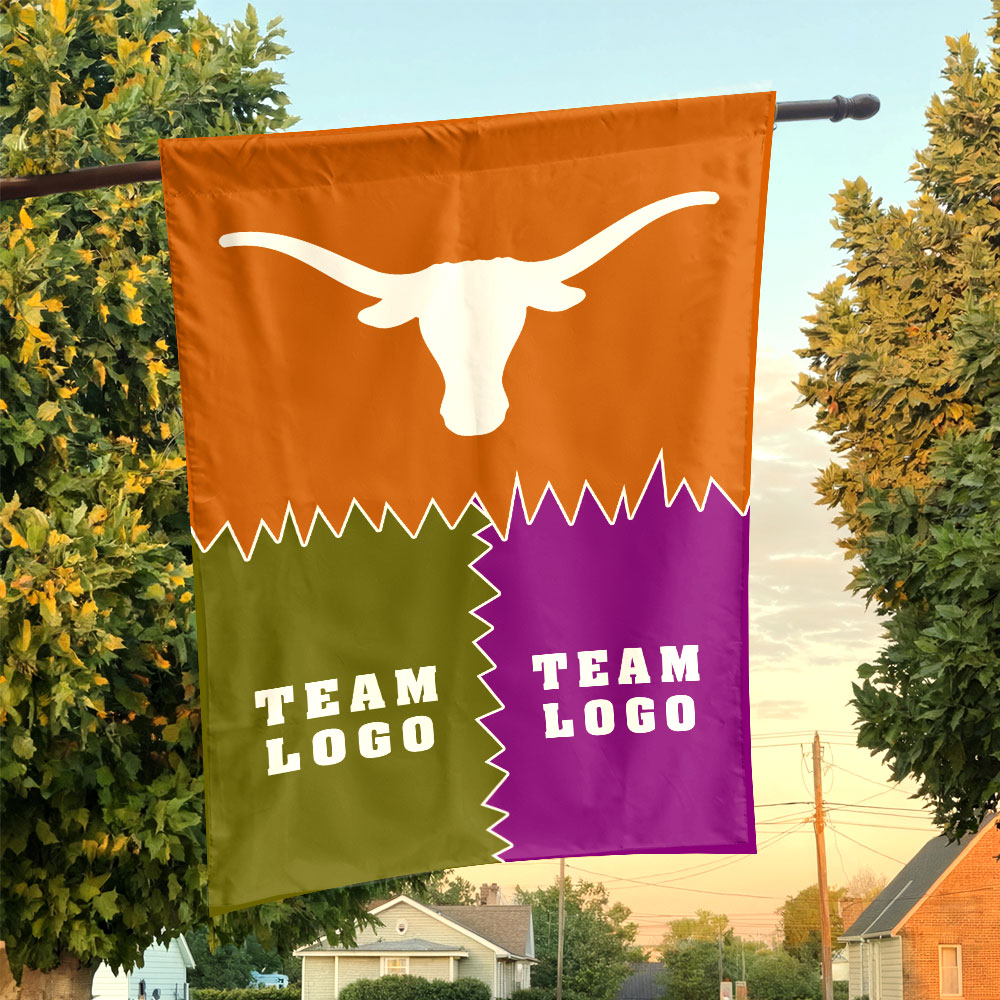 Texas-Longhorns vs Custom Team House Divided Flag, Personalized Game Day Flag Texas-Longhorns vs Custom Team House Divided Flag, Personalized Game Day Flag