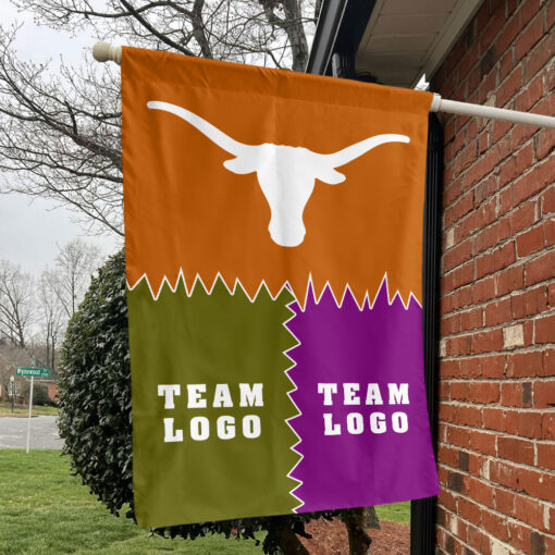 Texas-Longhorns vs Custom Team House Divided Flag, Personalized Game Day Flag Texas-Longhorns vs Custom Team House Divided Flag, Personalized Game Day Flag