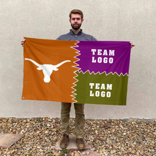 Texas-Longhorns vs Custom Team House Divided Flag, Personalized Game Day Flag Texas-Longhorns vs Custom Team House Divided Flag, Personalized Game Day Flag