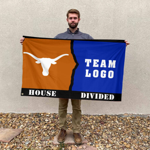 Texas-Longhorns vs Custom Team House Divided Flag, Personalized House Flag Texas-Longhorns vs Custom Team House Divided Flag, Personalized House Flag