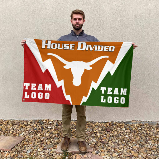 Texas-Longhorns vs Custom Team House Divided Flag, Personalized Spirit Flag Texas-Longhorns vs Custom Team House Divided Flag, Personalized Spirit Flag