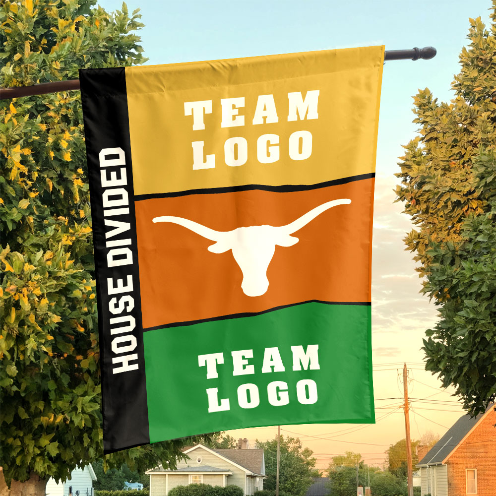 Texas-Longhorns vs Custom Team House Divided Flag, Personalized Two Team Flag Texas-Longhorns vs Custom Team House Divided Flag, Personalized Two Team Flag