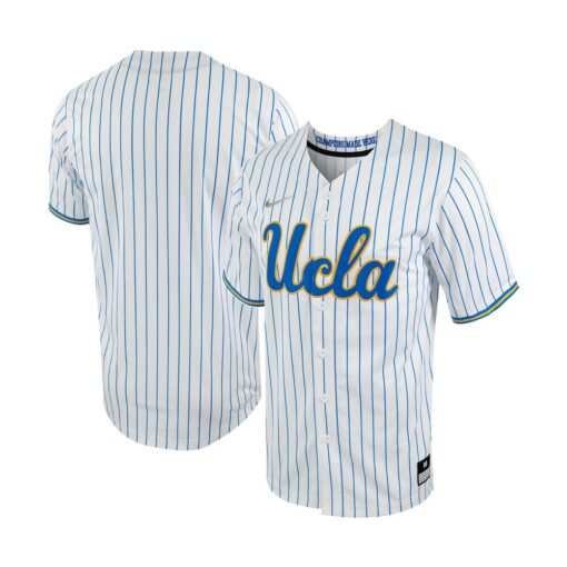 UCLA Bruins Nike Pinstripe Replica Full-Button Baseball Jersey – White, Limited Replica Fan Edition