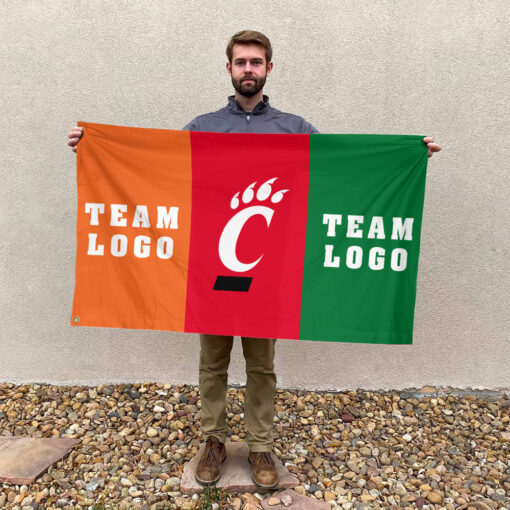 Bearcats vs Custom Team House Divided Flag, NCAA Two Team Flag