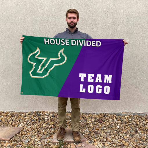 Bulls vs Custom Team House Divided Flag, NCAA Custom Flag Bulls vs Custom Team House Divided Flag, NCAA Custom Flag