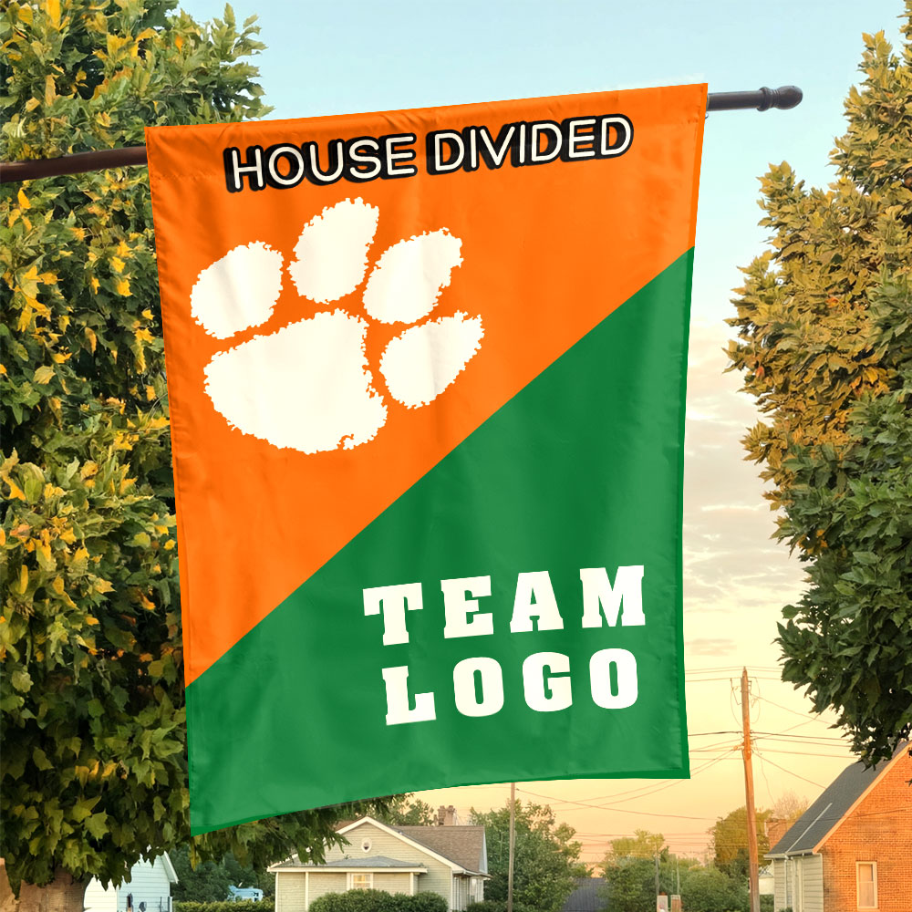 Clemson Tigers vs Custom Team House Divided Flag, NCAA Custom Flag Clemson Tigers vs Custom Team House Divided Flag, NCAA Custom Flag