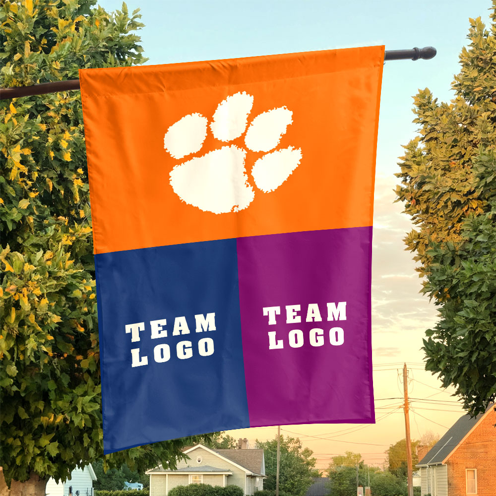 Clemson Tigers vs Custom Team House Divided Flag, NCAA Game Day Flag Clemson Tigers vs Custom Team House Divided Flag, NCAA Game Day Flag