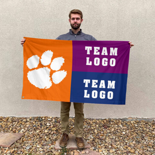 Clemson Tigers vs Custom Team House Divided Flag, NCAA Game Day Flag Clemson Tigers vs Custom Team House Divided Flag, NCAA Game Day Flag