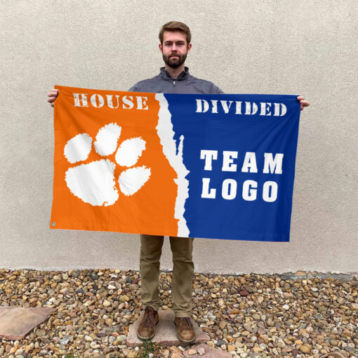 Clemson Tigers vs Custom Team House Divided Flag, NCAA House Flag Clemson Tigers vs Custom Team House Divided Flag, NCAA House Flag
