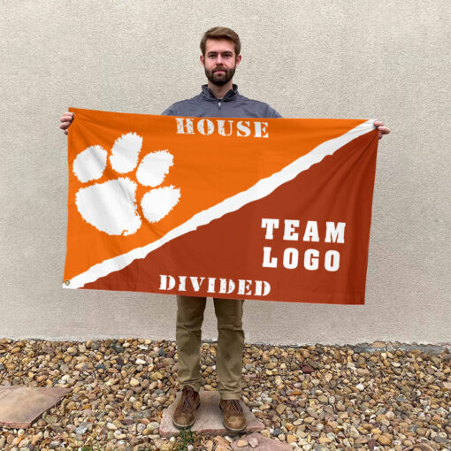 Clemson Tigers vs Custom Team House Divided Flag, NCAA Rivalry Flag Clemson Tigers vs Custom Team House Divided Flag, NCAA Rivalry Flag