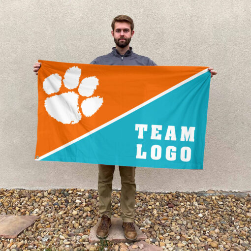 Clemson Tigers vs Custom Team House Divided Flag, NCAA Split Flag Clemson Tigers vs Custom Team House Divided Flag, NCAA Split Flag