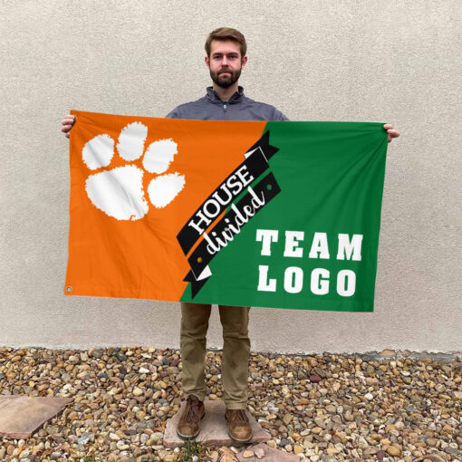 Clemson Tigers vs Custom Team House Divided Flag, NCAA Team Flag Clemson Tigers vs Custom Team House Divided Flag, NCAA Team Flag