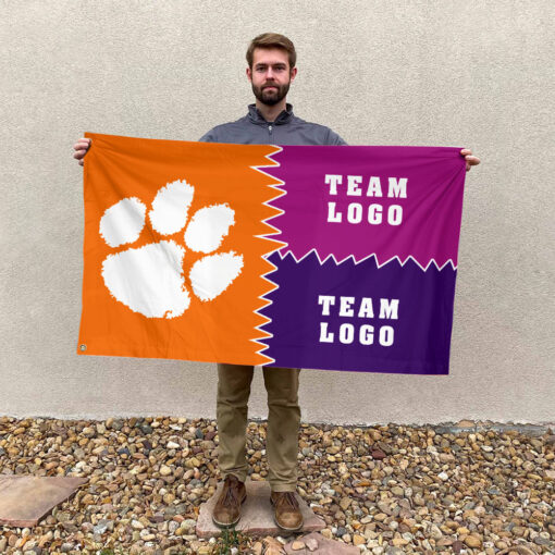 Clemson Tigers vs Custom Team House Divided Flag, Personalized Game Day Flag Clemson Tigers vs Custom Team House Divided Flag, Personalized Game Day Flag