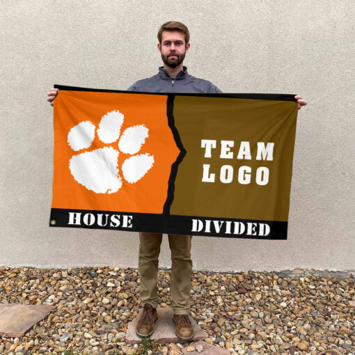 Clemson Tigers vs Custom Team House Divided Flag, Personalized House Flag Clemson Tigers vs Custom Team House Divided Flag, Personalized House Flag