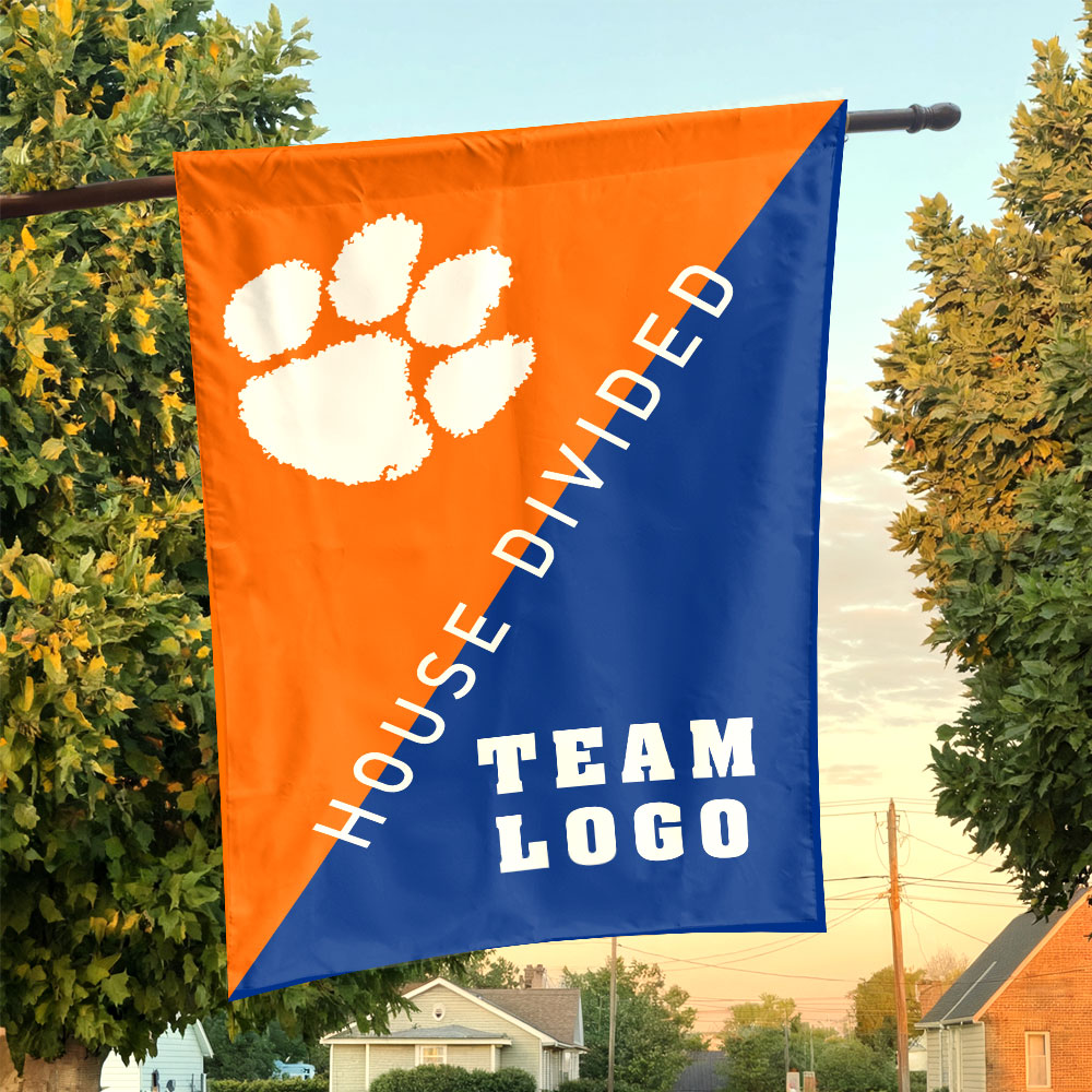 Clemson Tigers vs Custom Team House Divided Flag, Personalized Split Flag Clemson Tigers vs Custom Team House Divided Flag, Personalized Split Flag