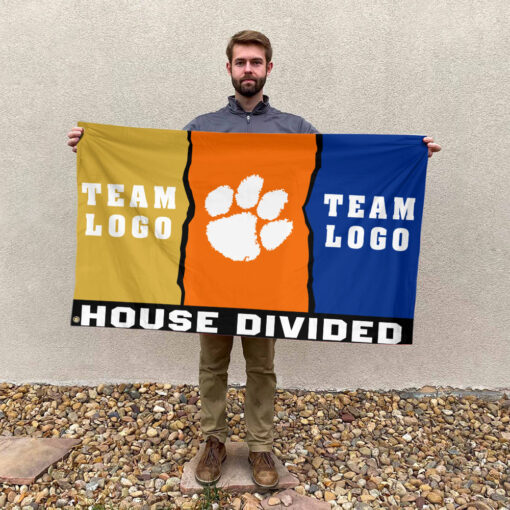 Clemson Tigers vs Custom Team House Divided Flag, Personalized Two Team Flag Clemson Tigers vs Custom Team House Divided Flag, Personalized Two Team Flag