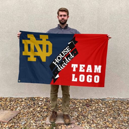 Fighting Irish vs Custom Team House Divided Flag, NCAA Two Team Flag