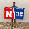Huskers vs Custom Team House Divided Flag, NCAA House Flag