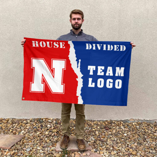 Huskers vs Custom Team House Divided Flag, NCAA House Flag