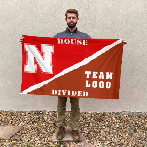 Huskers vs Custom Team House Divided Flag, NCAA Rivalry Flag