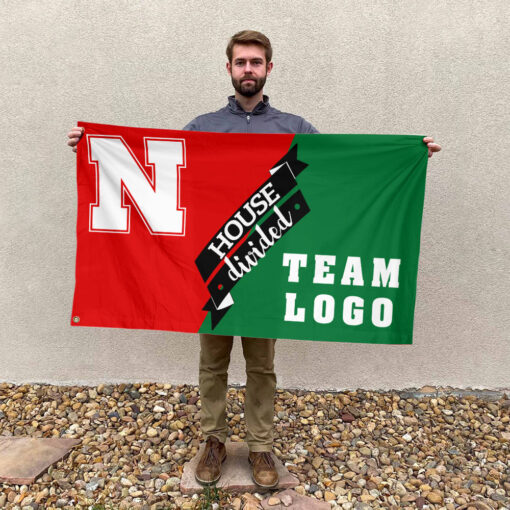 Huskers vs Custom Team House Divided Flag, NCAA Team Flag