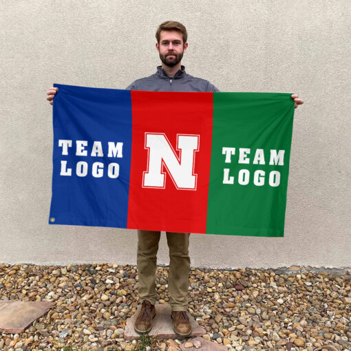 Huskers vs Custom Team House Divided Flag, NCAA Two Team Flag