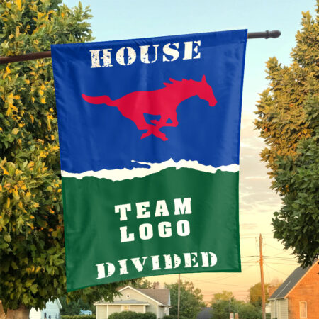 Mustangs vs Custom Team House Divided Flag, NCAA House Flag