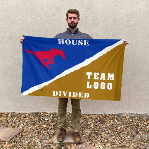 Mustangs vs Custom Team House Divided Flag, NCAA Rivalry Flag